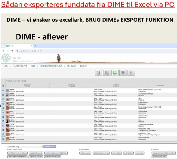 Vejledning til eksportering af DIME fund data til Excel